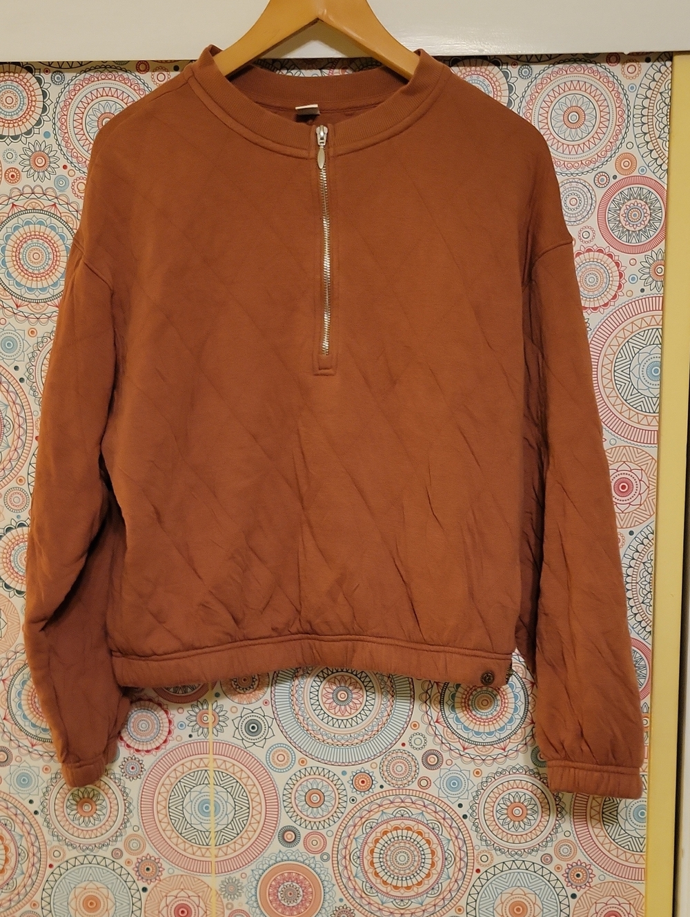 Women's Half-Zip Quilted Sweater - Rust